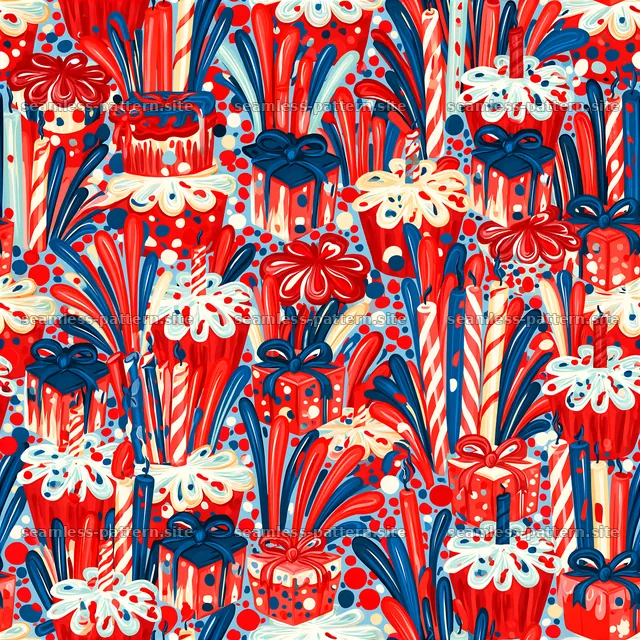 Colorful gift pattern with bows and flowers in a joyful arrangement — seamless tileable pattern