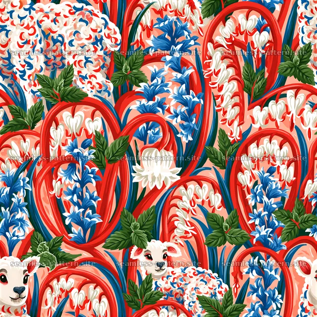 Lambs and botanical floral seamless pattern — seamless tileable pattern