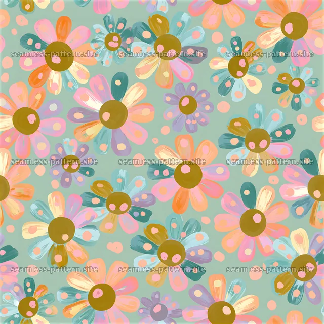 Colorful floral pattern with circular shapes on light background — seamless tileable pattern