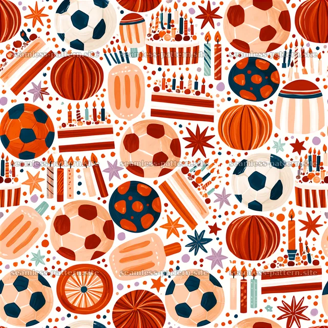 Birthday Soccer Balls and Candles Seamless Pattern — seamless tileable pattern