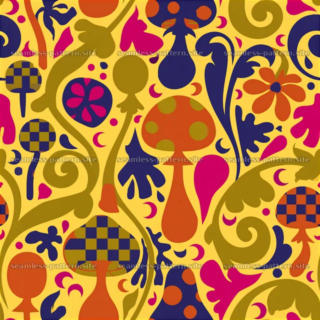 Funky maximalist seamless pattern with bold colors and shapes — seamless tileable pattern
