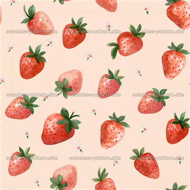 Watercolor Strawberry and Blossom Seamless Pattern — seamless tileable pattern