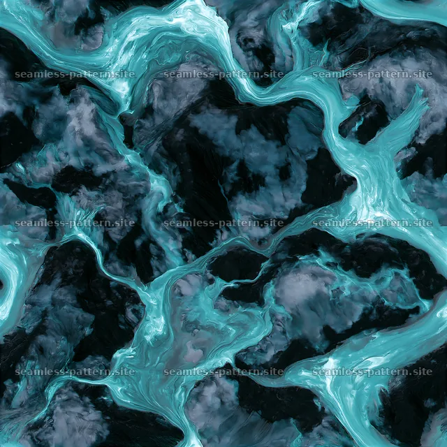 Turquoise marble repeating pattern with dark accents and fluid lines — seamless tileable pattern