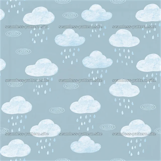 Cute Rain Cloud Seamless Pattern with Raindrops — seamless tileable pattern