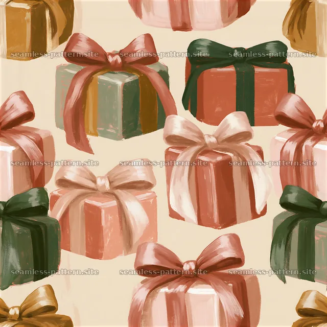 Tileable texture with festive gift packages and colorful bows — seamless tileable pattern