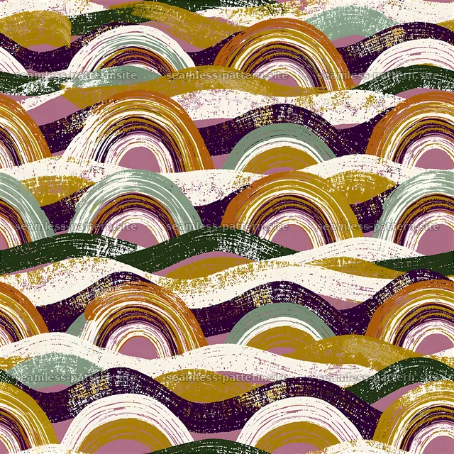 Colorful waves pattern with layered curved shapes and earthy tones — seamless tileable pattern