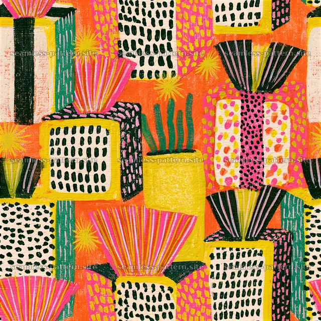 Colorful gifts with bright patterns in a seamless layout — seamless tileable pattern