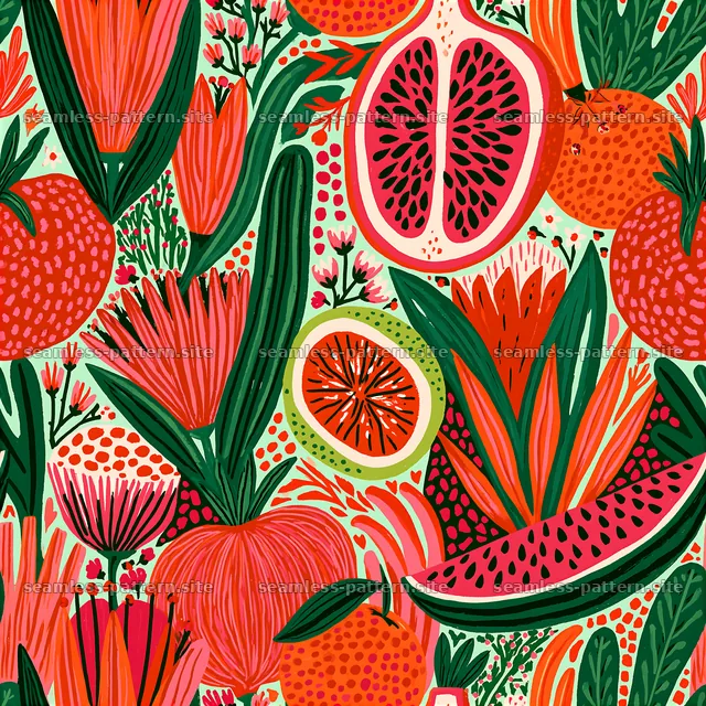 Funky Kids Fruit and Floral Seamless Pattern — seamless tileable pattern