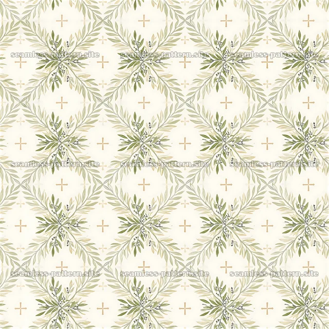 Olive Branch and Cross Tileable Pattern — seamless tileable pattern