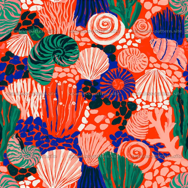 Colorful Ocean Shells and Coral Seamless Pattern — seamless tileable pattern