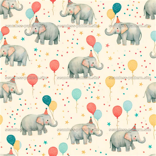 Elephants with balloons in a fun seamless pattern for celebrations — seamless tileable pattern