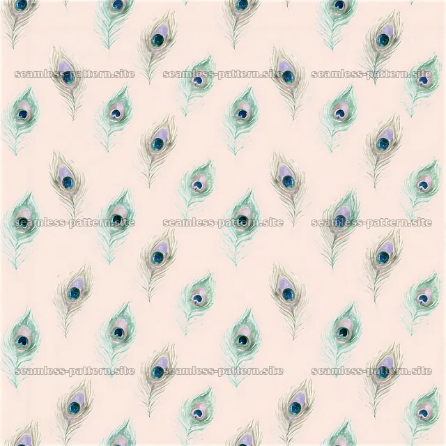 Peacock feather seamless watercolor pattern in soft tones — seamless tileable pattern