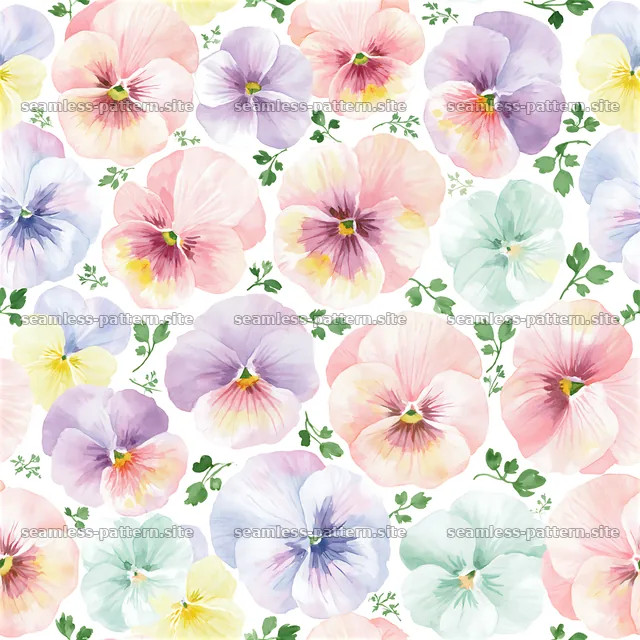 Watercolor pansy floral seamless pattern — seamless tileable pattern