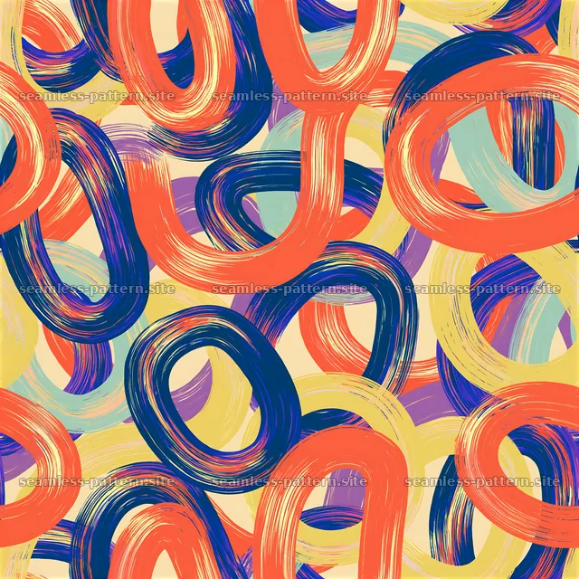 Bright brushstroke loops in colorful seamless pattern — seamless tileable pattern
