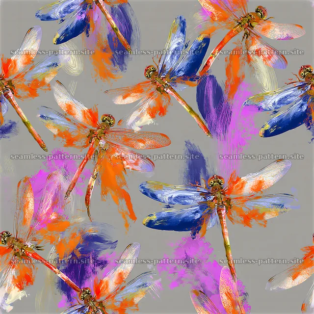 Colorful dragonfly seamless pattern on a light gray background — seamless tileable pattern