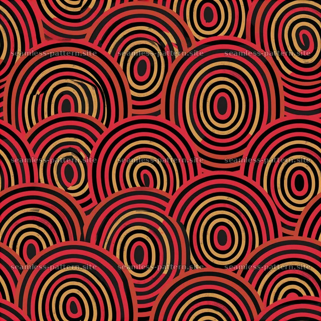 Curved lines in black, red, and gold create a seamless pattern — seamless tileable pattern