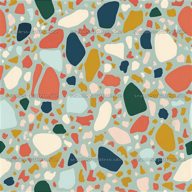 Colorful terrazzo shapes seamless pattern for textile and decor use — seamless tileable pattern