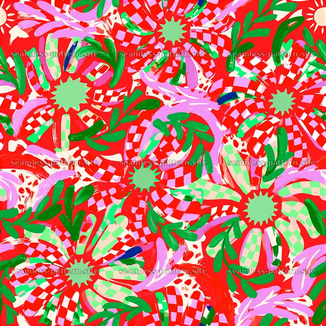 Bold floral seamless pattern with geometric elements and bright colors — seamless tileable pattern