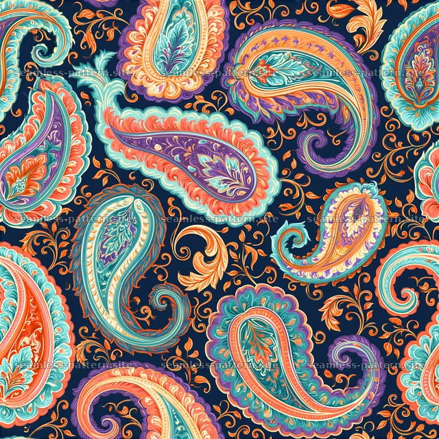 Colorful paisley seamless pattern with vibrant shapes and designs — seamless tileable pattern