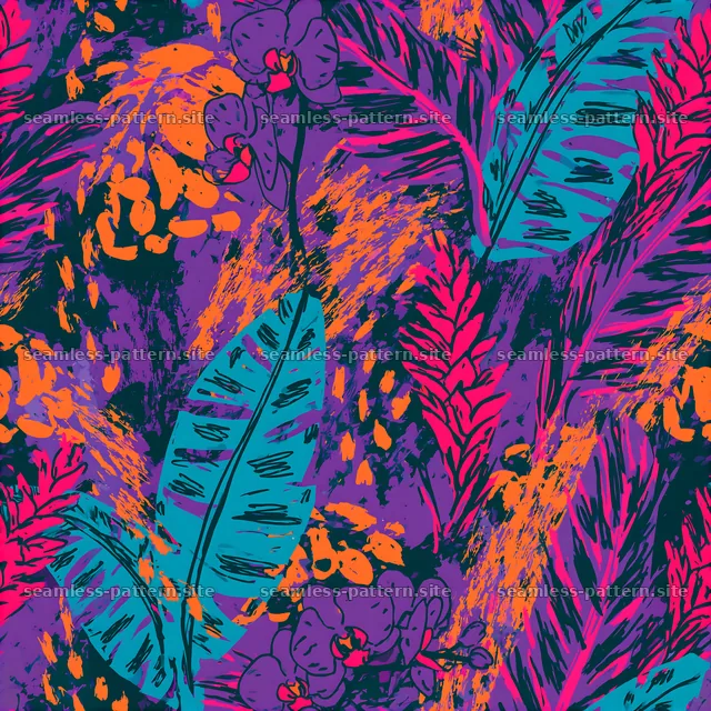 Colorful botanical tropical foliage seamless pattern — seamless tileable pattern