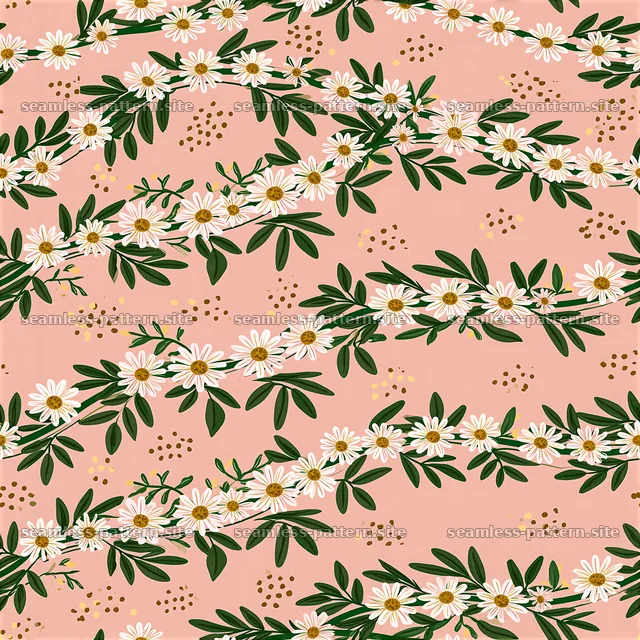 Funky Daisy Seamless Pattern with Green Vines on Pink — seamless tileable pattern