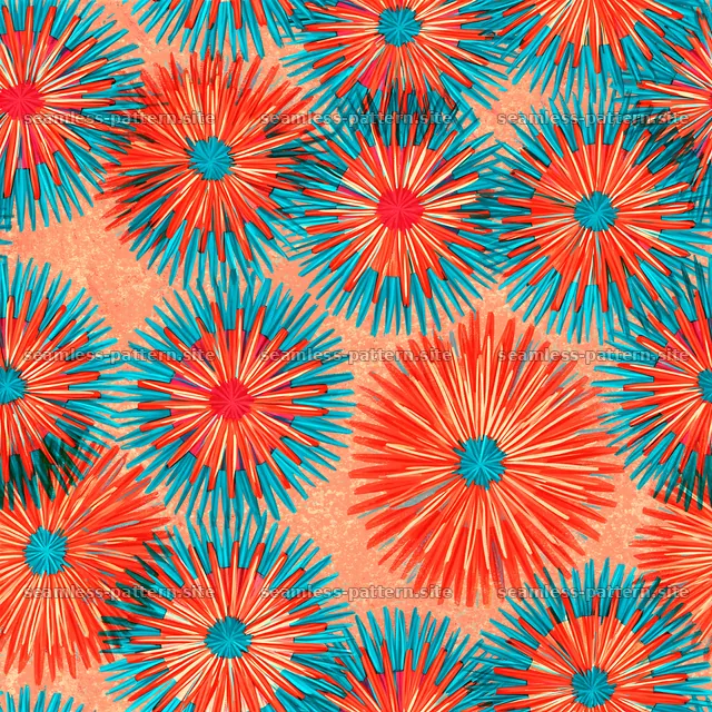 Vibrant Coral and Turquoise Sunburst Seamless Pattern — seamless tileable pattern