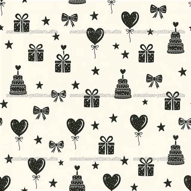 Black and White Birthday Celebration Seamless Pattern — seamless tileable pattern