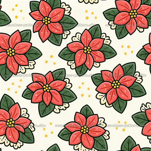 Poinsettia flowers and leaves in red and green seamless pattern — seamless tileable pattern