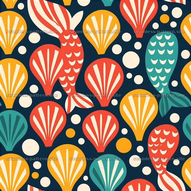 Colorful Mermaid Tails and Seashells Seamless Pattern — seamless tileable pattern