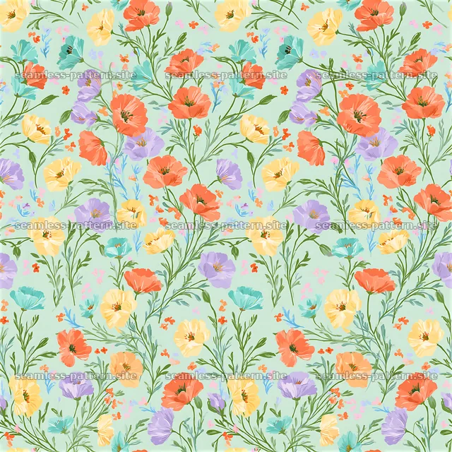 Colorful poppies seamless pattern with various colors on a light — seamless tileable pattern