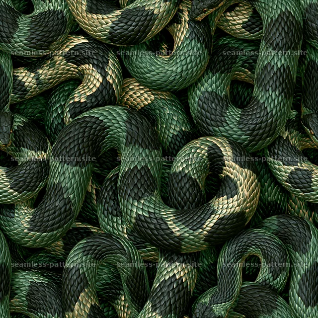 Seamless macro scale snake pattern with green and black scales — seamless tileable pattern