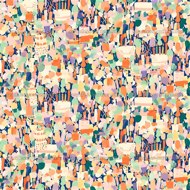 Colorful seamless pattern with cakes, balloons and festive elements — seamless tileable pattern