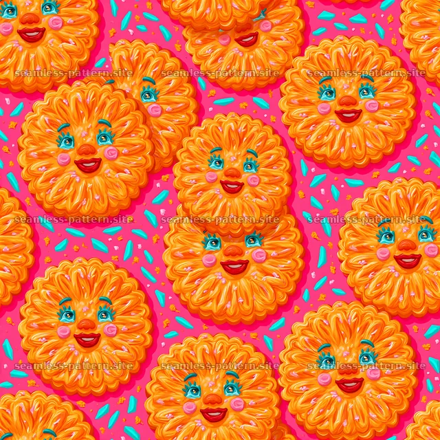 Adorable Orange Cookie Faces Seamless Pattern for Kids — seamless tileable pattern