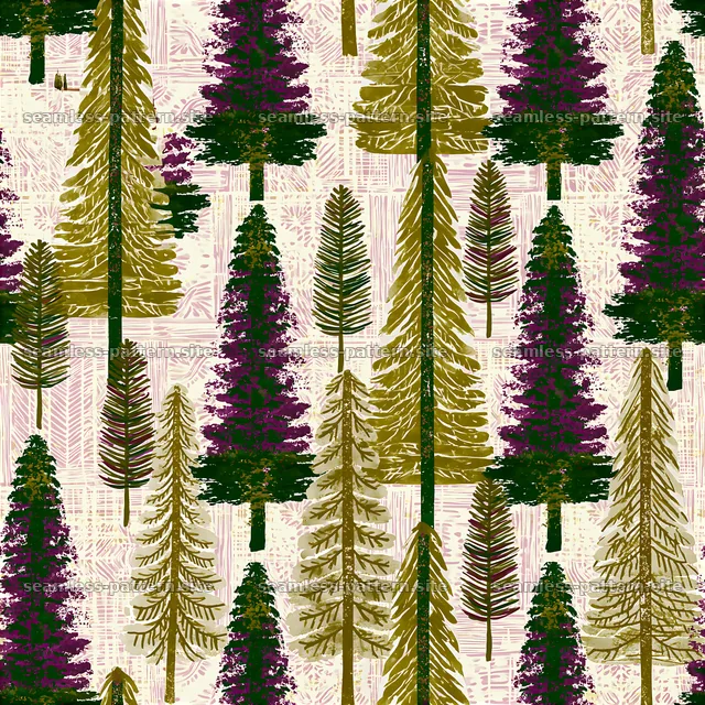 Seamless Spruce Tree Pattern with Abstract Evergreen Forest — seamless tileable pattern