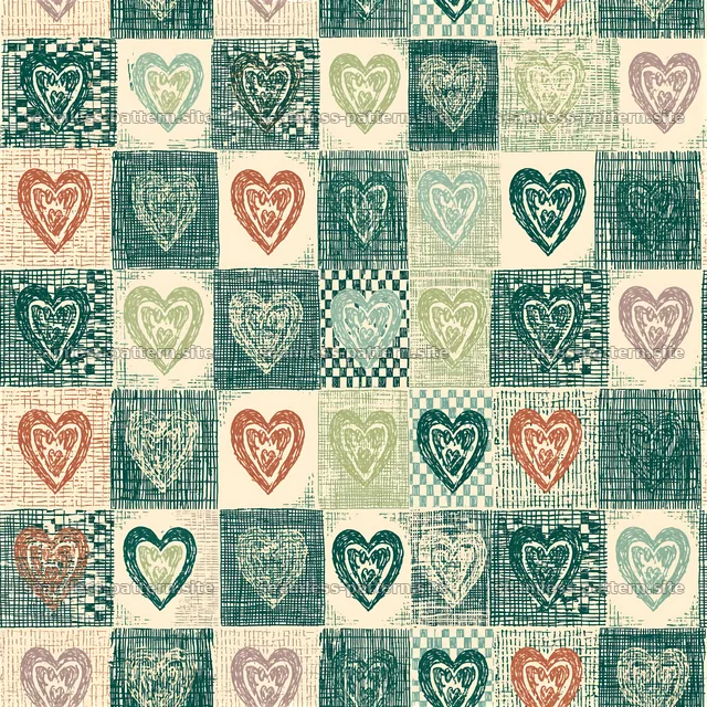 Colorful hearts in various patterns on a seamless background — seamless tileable pattern