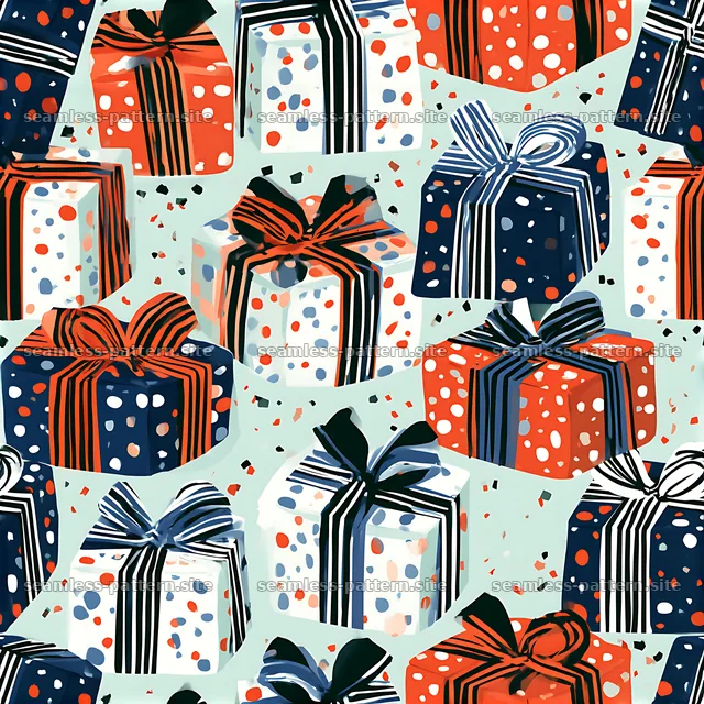 Tileable texture with festive present boxes and ribbons on light background — seamless tileable pattern