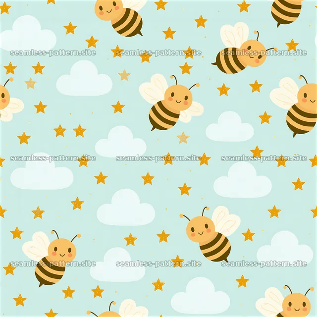 Cute bee and star seamless pattern on pastel blue — seamless tileable pattern