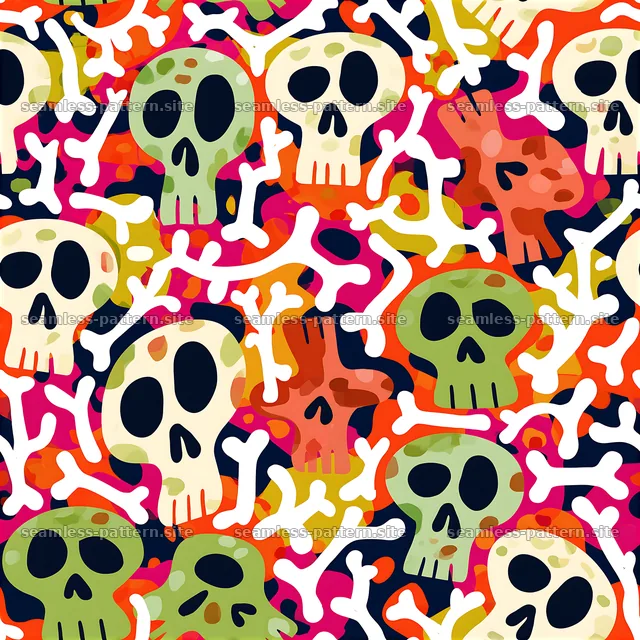 Colorful Skull and Bone Seamless Pattern — seamless tileable pattern