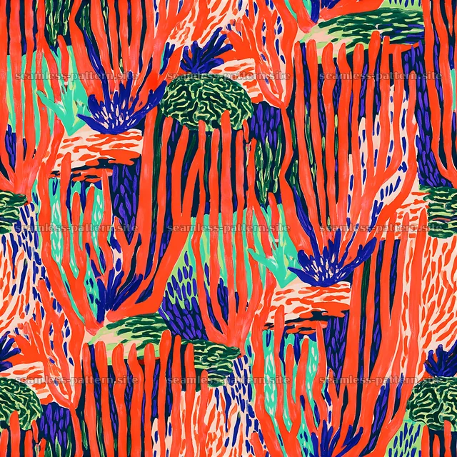 Colorful coral seamless pattern with abstract marine motifs — seamless tileable pattern