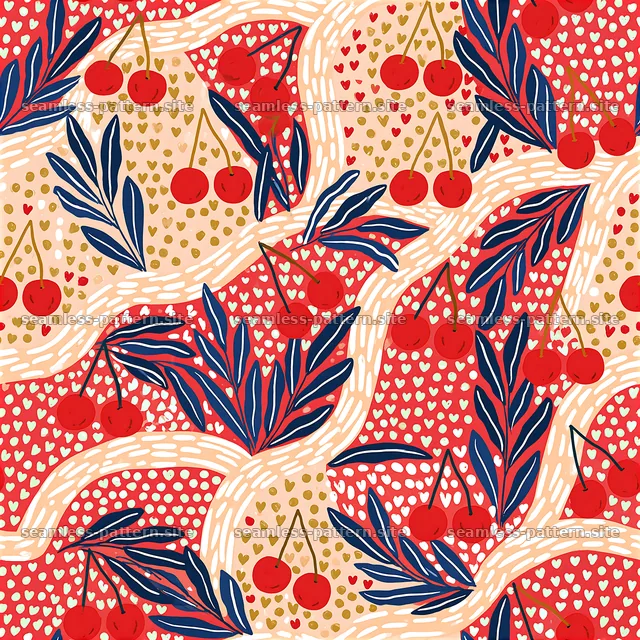 Colorful Cherry and Heart Seamless Pattern — seamless tileable pattern