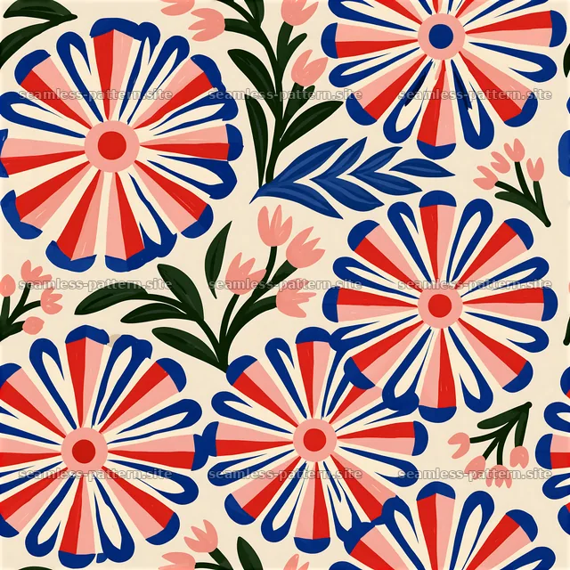 Folk art flower seamless pattern with vibrant blooms and leaves — seamless tileable pattern