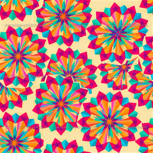 Vibrant geometric flower shapes seamless pattern on pastel background — seamless tileable pattern