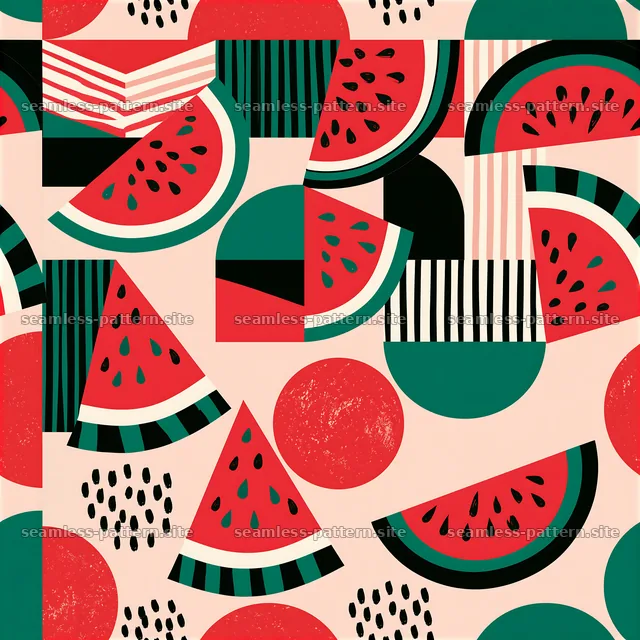 Colorful watermelon motifs create fun seamless pattern design — seamless tileable pattern