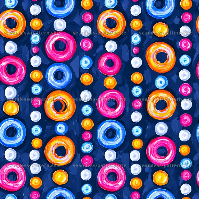 Colorful Hand Painted Ring Pattern on Dark Blue — seamless tileable pattern