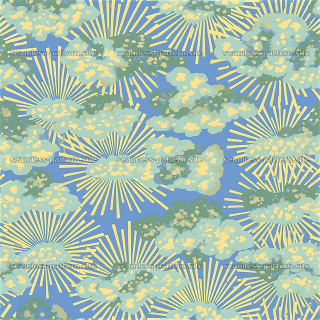 Celestial Cloud and Radiant Sunburst Seamless Pattern — seamless tileable pattern
