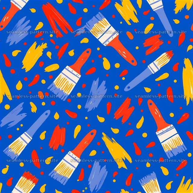 Playful paintbrush seamless pattern for kids with bright colors and design — seamless tileable pattern