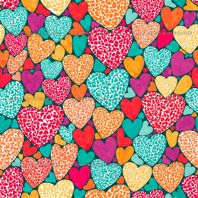 Colorful hearts pattern with different shapes and designs — seamless tileable pattern