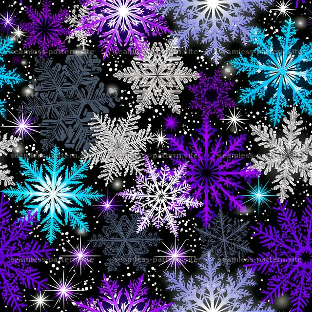 Colorful Snowflake Seamless Pattern on Black — seamless tileable pattern