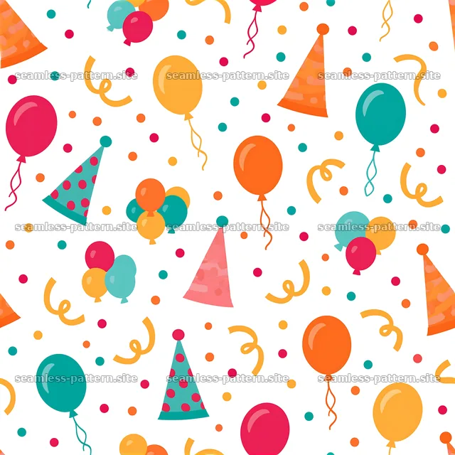Birthday card tileable pattern with balloons and party hats — seamless tileable pattern
