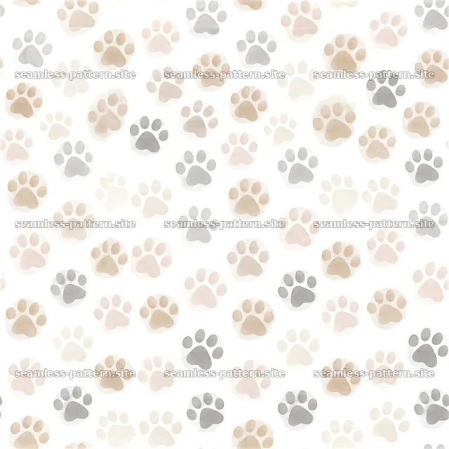 Seamless watercolor paw print pattern on light background — seamless tileable pattern